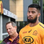 NRL BRONCOS PAYNE HAAS PRESSER, Brisbane Broncos player Payne Haas (right) and Broncos Coach Kevin Walters (left) speak